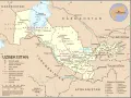 La mappa mostra dove si trova l'Uzbekistan, circondato da Kazakistan, Kirghizistan, Tagikistan, Afghanistan e Turkmenistan, con il Mar d'Aral a nord.