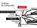 Mappa del Cammino di Santiago: da dove parte il cammino? Diverse vie come l'Inglese, il Primitivo, l'Espiritual, Muxia-Finisterre e d'Inverno convergono verso Santiago de Compostela.