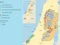 Mappa che illustra dove si trova la Palestina, con zone sotto controllo palestinese, israeliano e insediamenti.