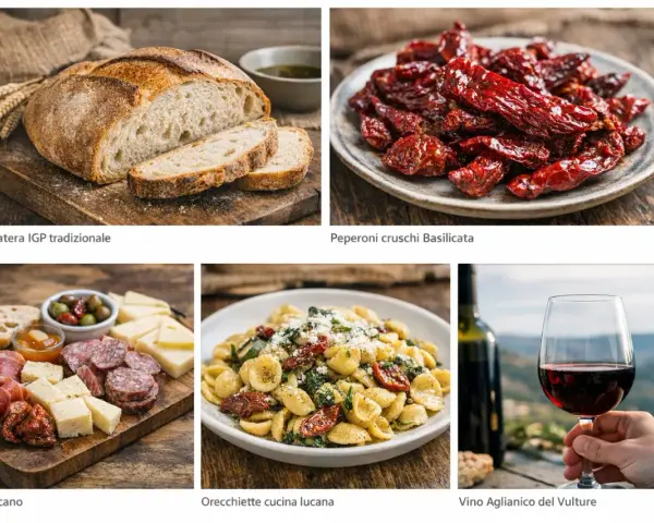 Pane di Matera, orecchiette e salumi: un assaggio dei piatti tipici di Matera, con peperoni cruschi e vino Aglianico.