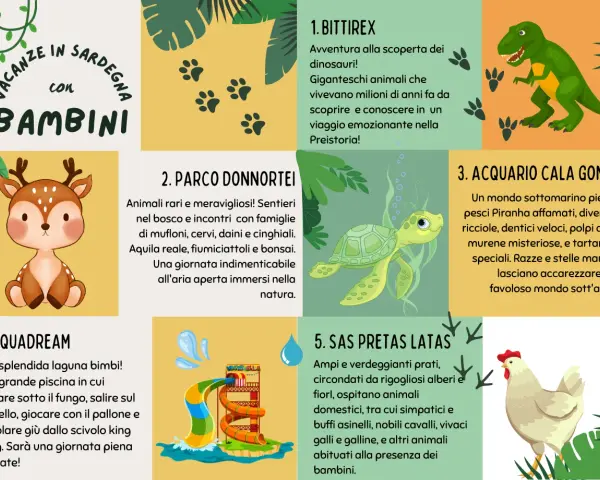Vacanze in Sardegna con bambini: dinosauri, animali, acquario, parco acquatico e fattoria.