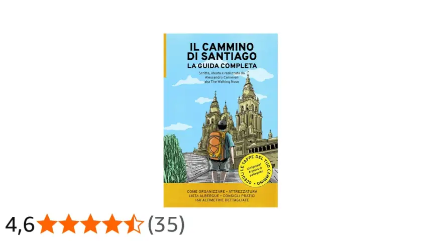 Copertina di "Il Cammino di Santiago: La Guida Completa". Un pellegrino con zaino guarda la cattedrale. Scopri quanto dura il cammino di Santiago e come organizzarlo.